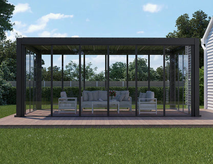 Frame Glass Sliding Door for Tasman Wall Mounted Pergola Size: 3m Color: Black #color_black