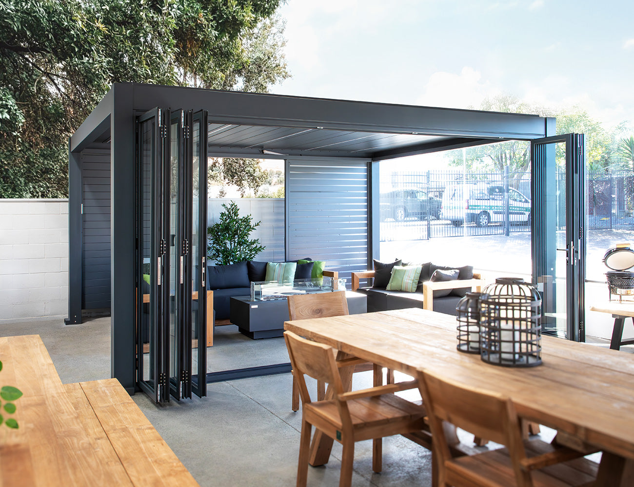 Tasman Freestanding Pergola Bifold Glass Door Size: 3m Color: Black