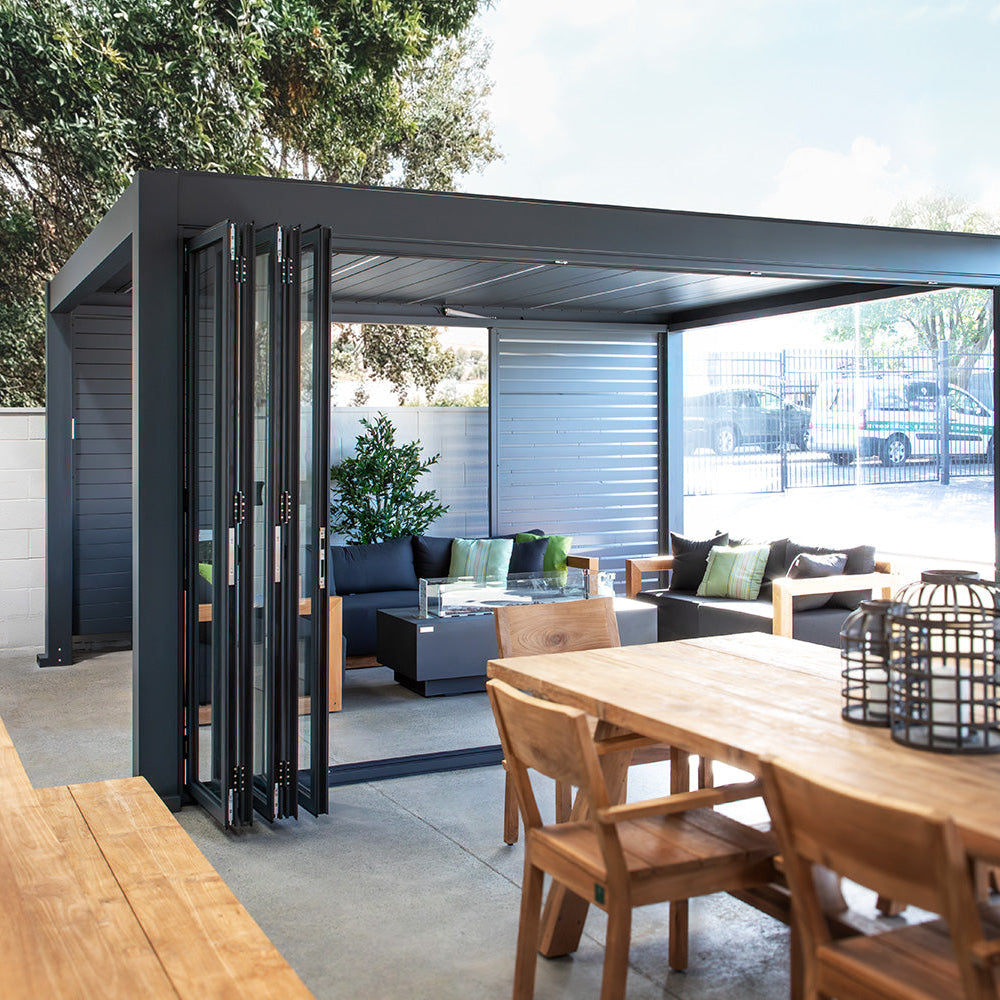 Tasman Freestanding Pergola Bifold Glass Door Size: 3m Color: Black