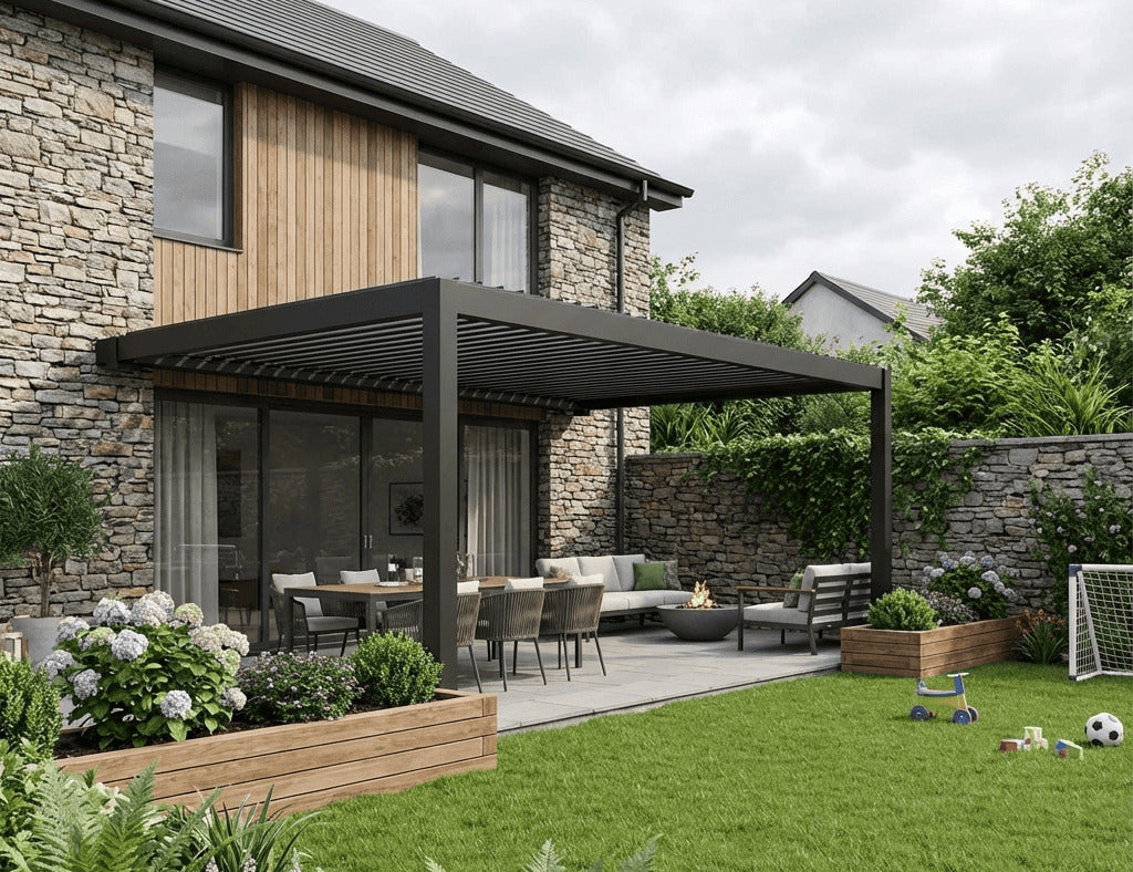 Tasman 4×3m Motorised Wall Mounted Aluminium Pergola